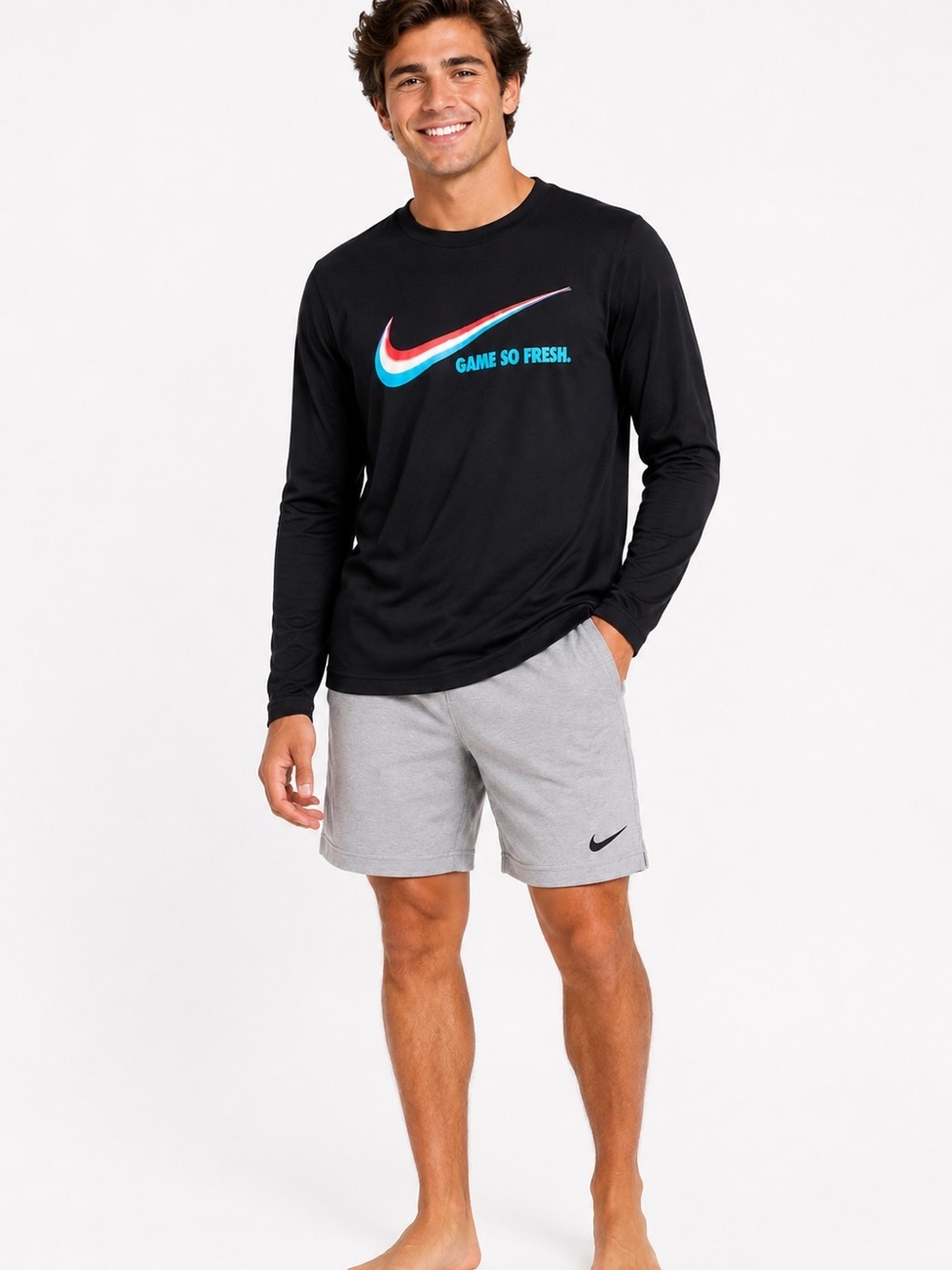 Nike Black Long-Sleeve Tee with Multicolor Swoosh